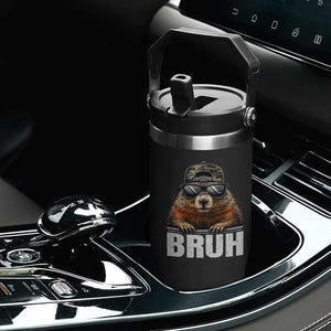 Bruh Groundhog Flip Straw Tumbler Funny Woodchuck Camo Hat Youth Teens Kids Slang TS10 Print Your Wear