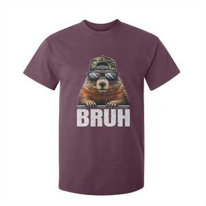 Bruh Groundhog T Shirt For Kid Funny Woodchuck Camo Hat Youth Teens Kids Slang TS10 Maroon Print Your Wear