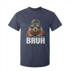 Bruh Groundhog T Shirt For Kid Funny Woodchuck Camo Hat Youth Teens Kids Slang TS10 Navy Print Your Wear