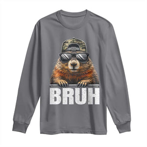 Bruh Groundhog Long Sleeve Shirt Funny Woodchuck Camo Hat Youth Teens Kids Slang TS10 Charcoal Print Your Wear
