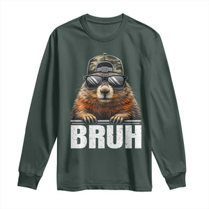 Bruh Groundhog Long Sleeve Shirt Funny Woodchuck Camo Hat Youth Teens Kids Slang TS10 Dark Forest Green Print Your Wear