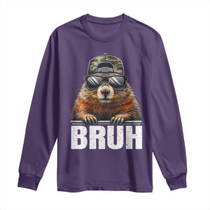 Bruh Groundhog Long Sleeve Shirt Funny Woodchuck Camo Hat Youth Teens Kids Slang TS10 Purple Print Your Wear