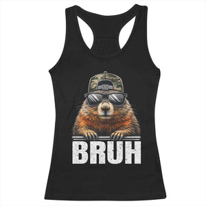 Bruh Groundhog Racerback Tank Top Funny Woodchuck Camo Hat Youth Teens Kids Slang TS10 Black Print Your Wear