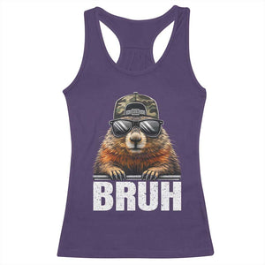 Bruh Groundhog Racerback Tank Top Funny Woodchuck Camo Hat Youth Teens Kids Slang TS10 Purple Print Your Wear
