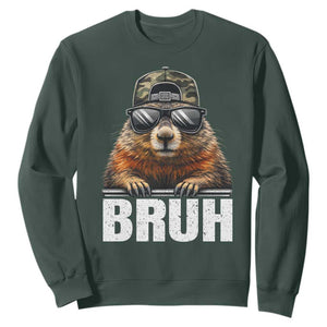Bruh Groundhog Sweatshirt Funny Woodchuck Camo Hat Youth Teens Kids Slang TS10 Dark Forest Green Print Your Wear
