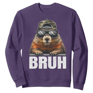 Bruh Groundhog Sweatshirt Funny Woodchuck Camo Hat Youth Teens Kids Slang TS10 Purple Print Your Wear