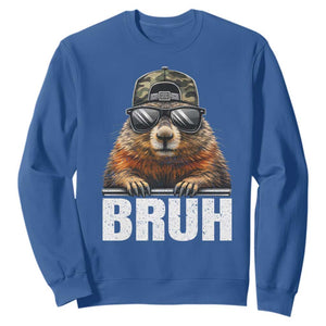 Bruh Groundhog Sweatshirt Funny Woodchuck Camo Hat Youth Teens Kids Slang TS10 Royal Blue Print Your Wear