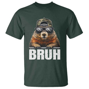 Bruh Groundhog T Shirt Funny Woodchuck Camo Hat Youth Teens Kids Slang TS10 Dark Forest Green Print Your Wear
