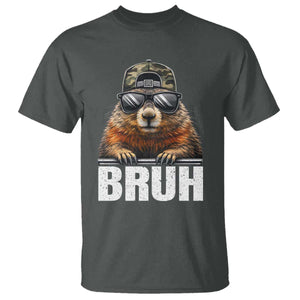 Bruh Groundhog T Shirt Funny Woodchuck Camo Hat Youth Teens Kids Slang TS10 Dark Heather Print Your Wear