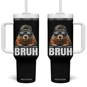 Bruh Groundhog Tumbler With Handle Funny Woodchuck Camo Hat Youth Teens Kids Slang TS10 One Size: 40 oz Black Print Your Wear