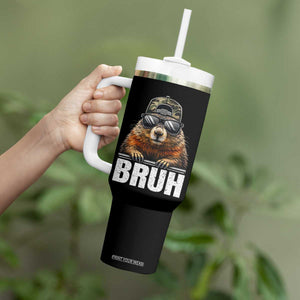 Bruh Groundhog Tumbler With Handle Funny Woodchuck Camo Hat Youth Teens Kids Slang TS10 Print Your Wear