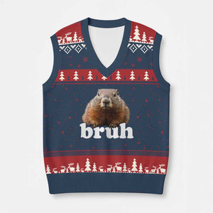 Bruh Groundhog V-Neck Knit Sweater Vest Funny Woodchuck Youth Teens Kids Slang TS10 Navy Red Print Your Wear