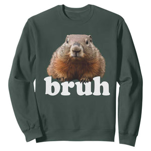 Bruh Groundhog Sweatshirt Funny Woodchuck Youth Teens Kids Slang TS10 Dark Forest Green Print Your Wear