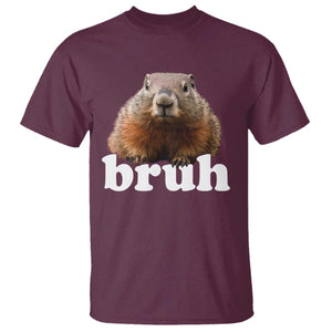 Bruh Groundhog T Shirt Funny Woodchuck Youth Teens Kids Slang TS10 Maroon Print Your Wear
