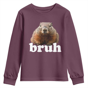 Bruh Groundhog Youth Sweatshirt Funny Woodchuck Youth Teens Kids Slang TS10 Maroon Print Your Wear