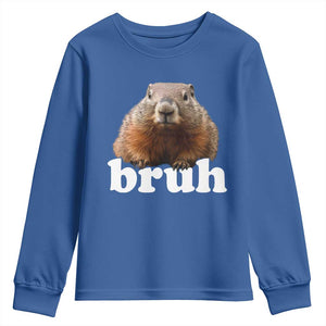 Bruh Groundhog Youth Sweatshirt Funny Woodchuck Youth Teens Kids Slang TS10 Royal Blue Print Your Wear