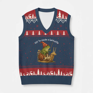 Whimsical Frog Wizard Meme V-Neck Knit Sweater Vest Off to Cause A Kerfuffle TS10 Navy Red Print Your Wear