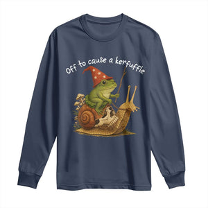 Whimsical Frog Wizard Meme Long Sleeve Shirt Off to Cause A Kerfuffle TS10 Navy Print Your Wear