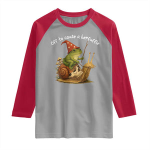Whimsical Frog Wizard Meme Raglan Shirt Off to Cause A Kerfuffle TS10 Sport Gray Red Print Your Wear