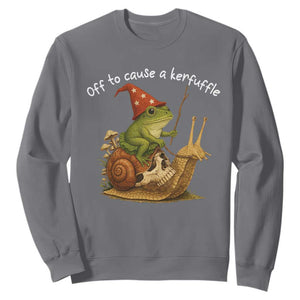 Whimsical Frog Wizard Meme Sweatshirt Off to Cause A Kerfuffle TS10 Charcoal Print Your Wear
