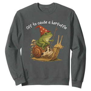 Whimsical Frog Wizard Meme Sweatshirt Off to Cause A Kerfuffle TS10 Dark Heather Print Your Wear
