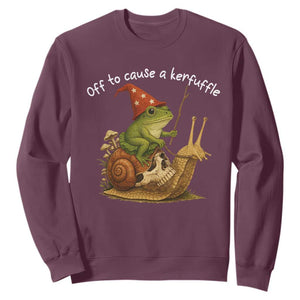 Whimsical Frog Wizard Meme Sweatshirt Off to Cause A Kerfuffle TS10 Maroon Print Your Wear