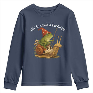 Whimsical Frog Wizard Meme Youth Sweatshirt Off to Cause A Kerfuffle TS10 Navy Print Your Wear
