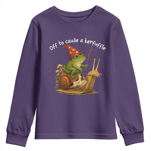 Whimsical Frog Wizard Meme Youth Sweatshirt Off to Cause A Kerfuffle TS10 Purple Print Your Wear