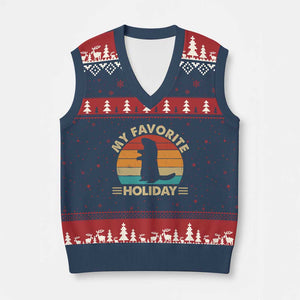 Groundhog Day V-Neck Knit Sweater Vest My Favorite Holiday Retro Woodchuck TS10 Navy Red Print Your Wear