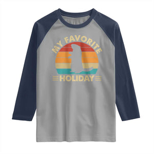 Groundhog Day Raglan Shirt My Favorite Holiday Retro Woodchuck TS10 Sport Gray Navy Print Your Wear