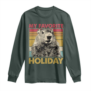 Groundhog Day Long Sleeve Shirt Retro My Favorite Holiday Retro Woodchuck TS10 Dark Forest Green Print Your Wear