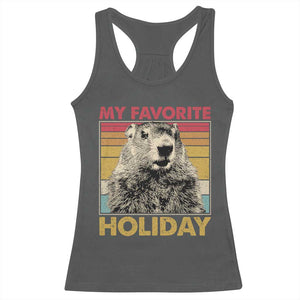 Groundhog Day Racerback Tank Top Retro My Favorite Holiday Retro Woodchuck TS10 Dark Heather Print Your Wear