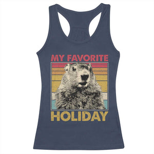 Groundhog Day Racerback Tank Top Retro My Favorite Holiday Retro Woodchuck TS10 Navy Print Your Wear
