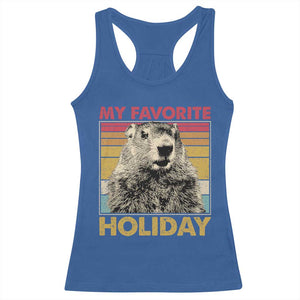 Groundhog Day Racerback Tank Top Retro My Favorite Holiday Retro Woodchuck TS10 Royal Blue Print Your Wear
