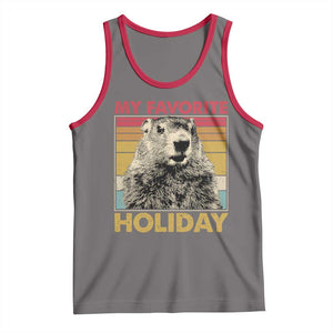 Groundhog Day Tank Top Retro My Favorite Holiday Retro Woodchuck TS10 Deep Heather Red Print Your Wear