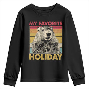 Groundhog Day Youth Sweatshirt Retro My Favorite Holiday Retro Woodchuck TS10 Black Print Your Wear