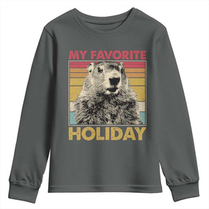 Groundhog Day Youth Sweatshirt Retro My Favorite Holiday Retro Woodchuck TS10 Dark Heather Print Your Wear