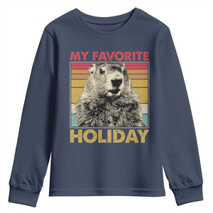 Groundhog Day Youth Sweatshirt Retro My Favorite Holiday Retro Woodchuck TS10 Navy Print Your Wear