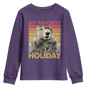 Groundhog Day Youth Sweatshirt Retro My Favorite Holiday Retro Woodchuck TS10 Purple Print Your Wear