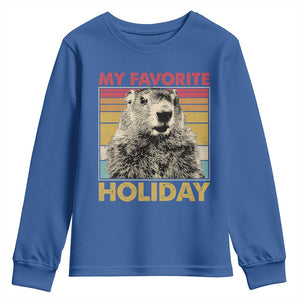 Groundhog Day Youth Sweatshirt Retro My Favorite Holiday Retro Woodchuck TS10 Royal Blue Print Your Wear
