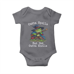 Wizard Frog Meme Baby Onesie Outta Spells But Not Outta Shells TS10 Charcoal Print Your Wear