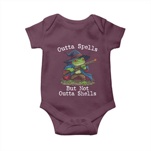 Wizard Frog Meme Baby Onesie Outta Spells But Not Outta Shells TS10 Maroon Print Your Wear