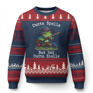 Wizard Frog Meme Ugly Christmas Sweater Outta Spells But Not Outta Shells TS10 Navy Red Print Your Wear