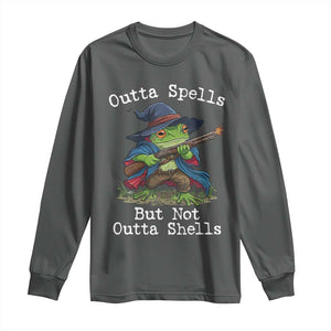 Wizard Frog Meme Long Sleeve Shirt Outta Spells But Not Outta Shells TS10 Dark Heather Print Your Wear