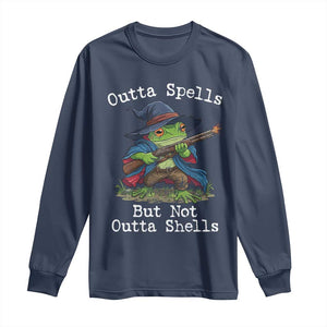 Wizard Frog Meme Long Sleeve Shirt Outta Spells But Not Outta Shells TS10 Navy Print Your Wear