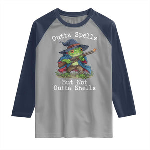 Wizard Frog Meme Raglan Shirt Outta Spells But Not Outta Shells TS10 Sport Gray Navy Print Your Wear