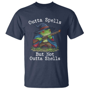 Wizard Frog Meme T Shirt Outta Spells But Not Outta Shells TS10 Navy Print Your Wear
