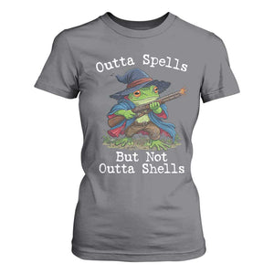Wizard Frog Meme T Shirt For Women Outta Spells But Not Outta Shells TS10 Charcoal Print Your Wear