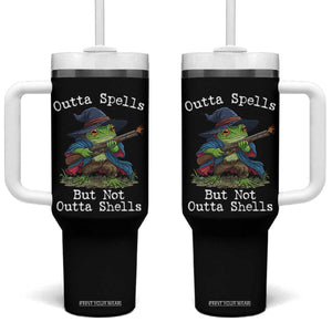 Wizard Frog Meme Tumbler With Handle Outta Spells But Not Outta Shells TS10 One Size: 40 oz Black Print Your Wear