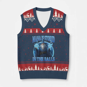 Funny Wizard V-Neck Knit Sweater Vest Mana is Stored in The Balls Magician Sorcerer Witcher TS10 Navy Red Print Your Wear